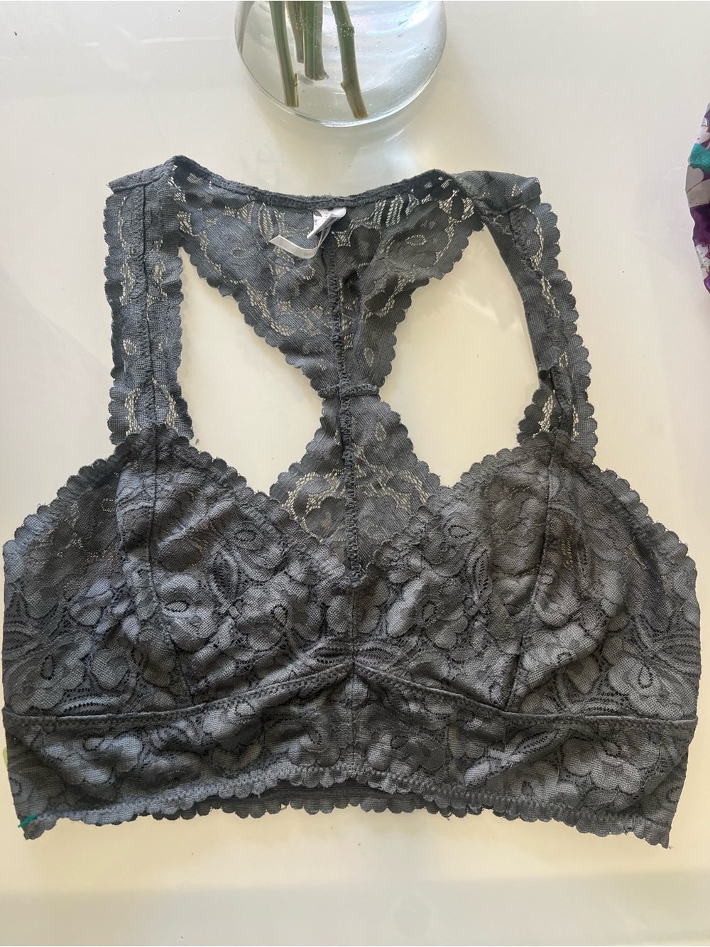 Free People Lace Racerback Bralette - Gray , Small